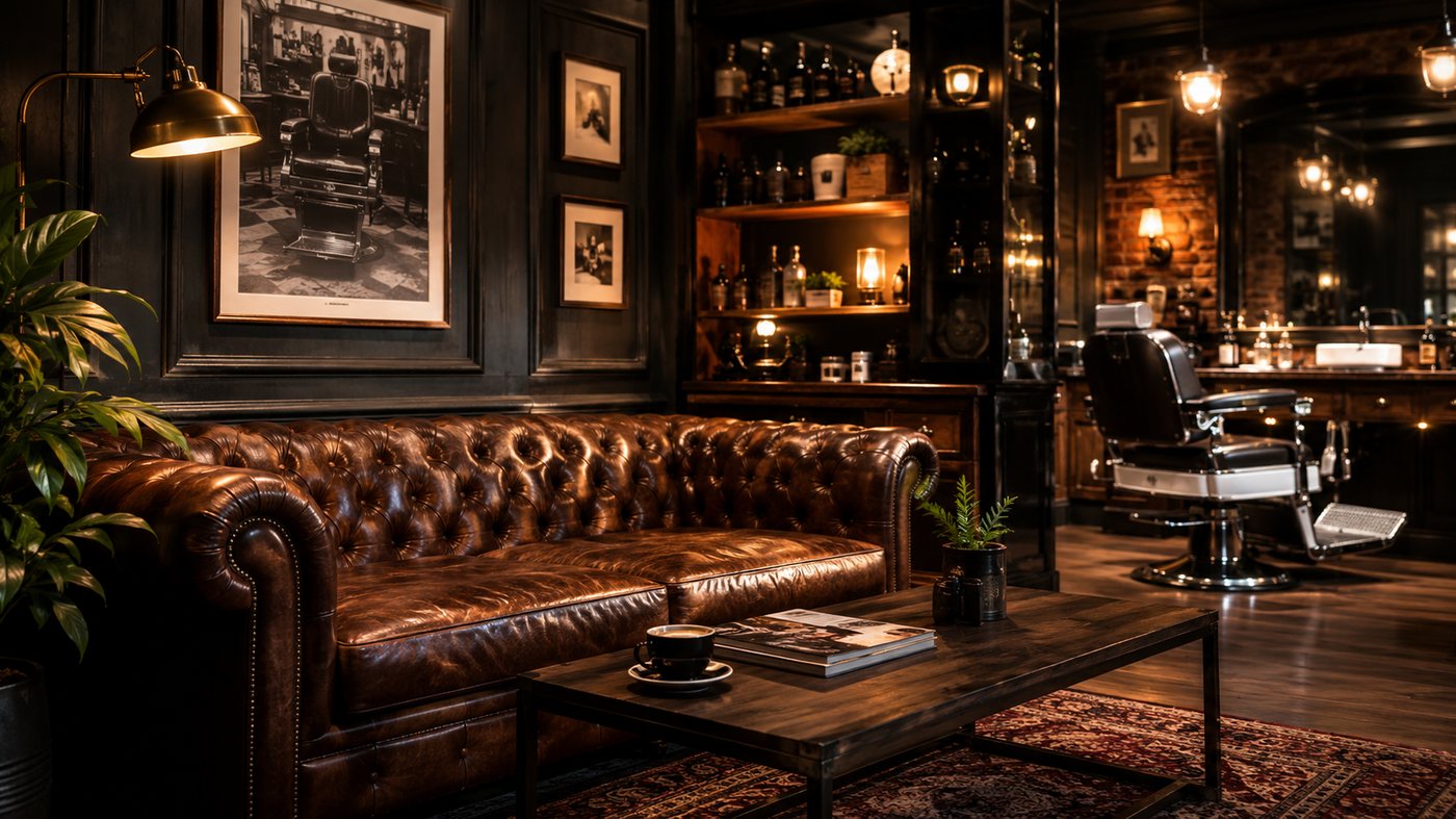 Zona de espera de la barbería